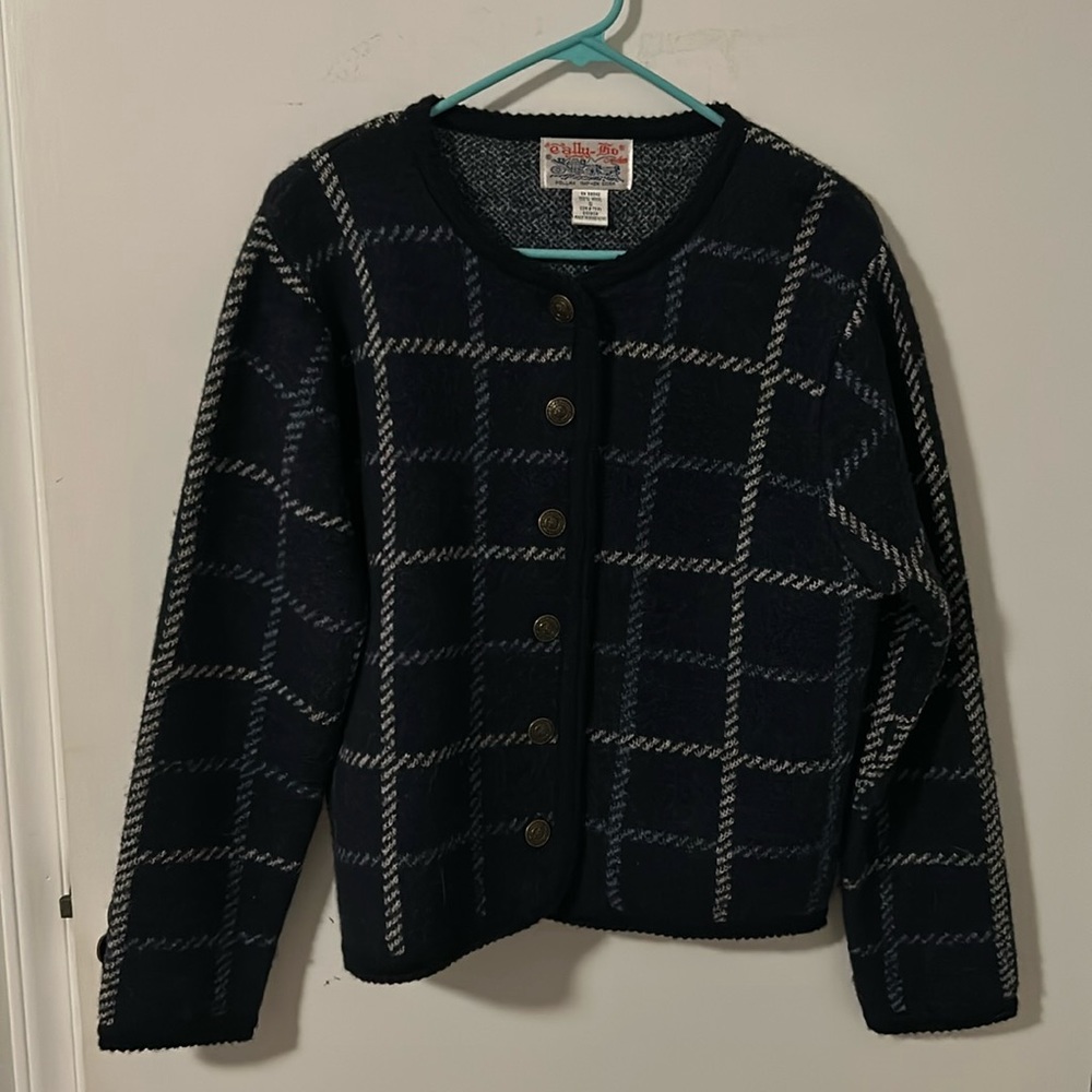 Wool cardigan vintage with metal buttons Small